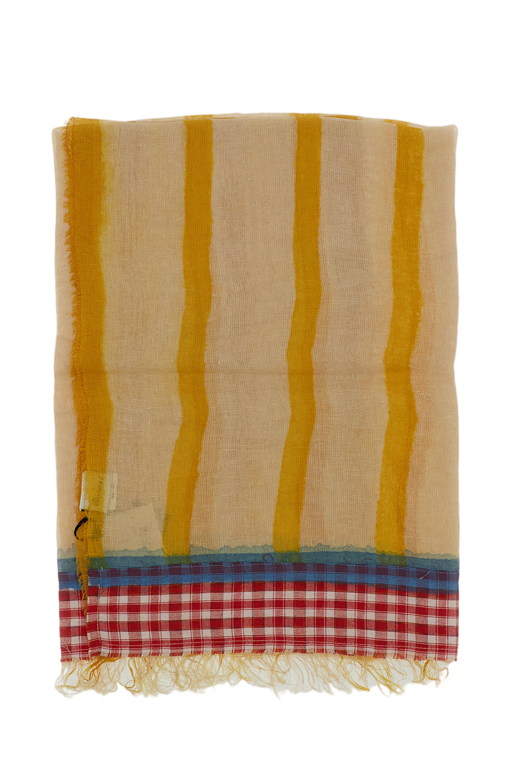 Lightweight Scarf With Vertical Mustard Stripes And Fringed Edges