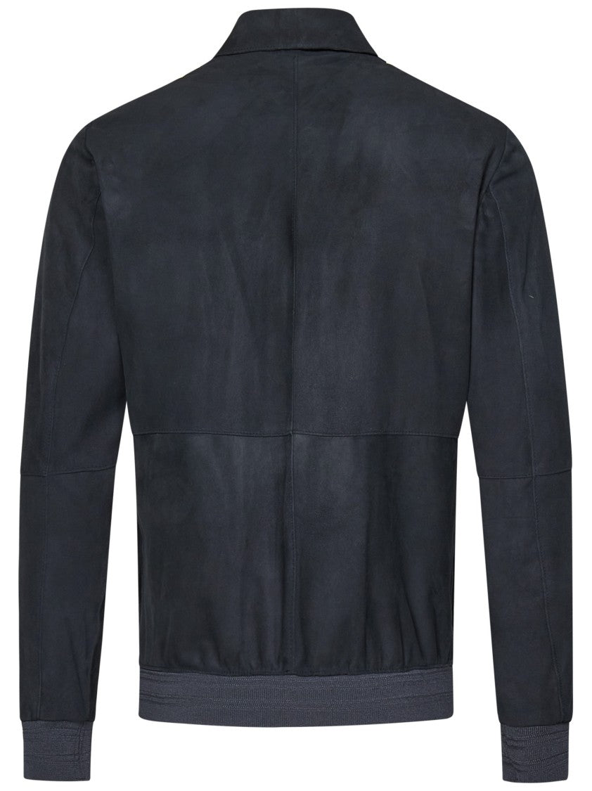 Handmade Blue Suede Bomber Jacket