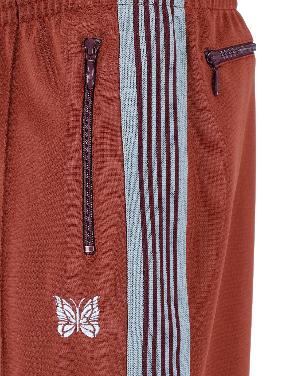Red Wide-Leg Butterfly Embroidered Track Pants
