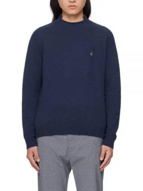 Deep Navy Blue Wool-Cashmere Knit Sweater