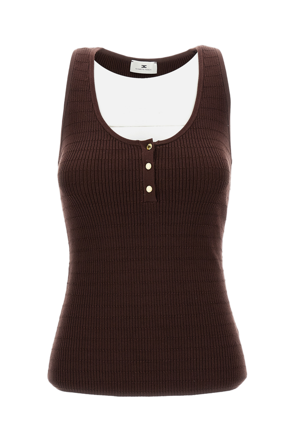 Ribbed Knit Top with Gold-tone Button Detail