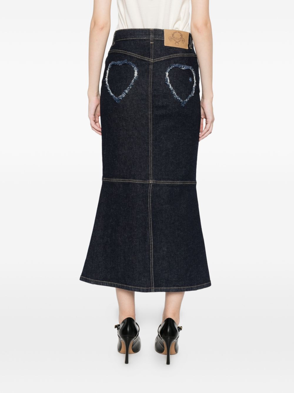 Denim Panelled Flared Skirt