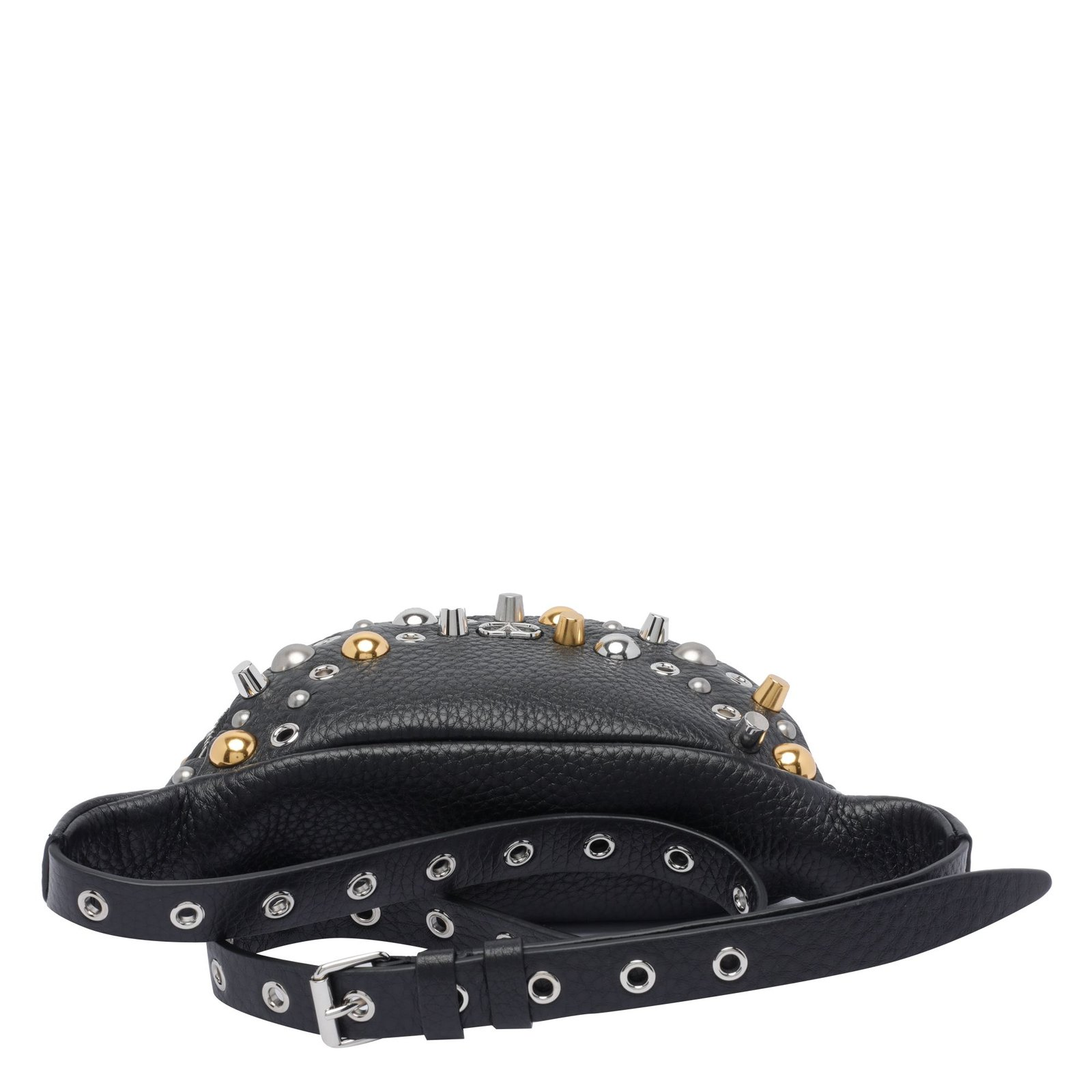 Crescent-Shaped Crossbody Bag with Metallic Studs