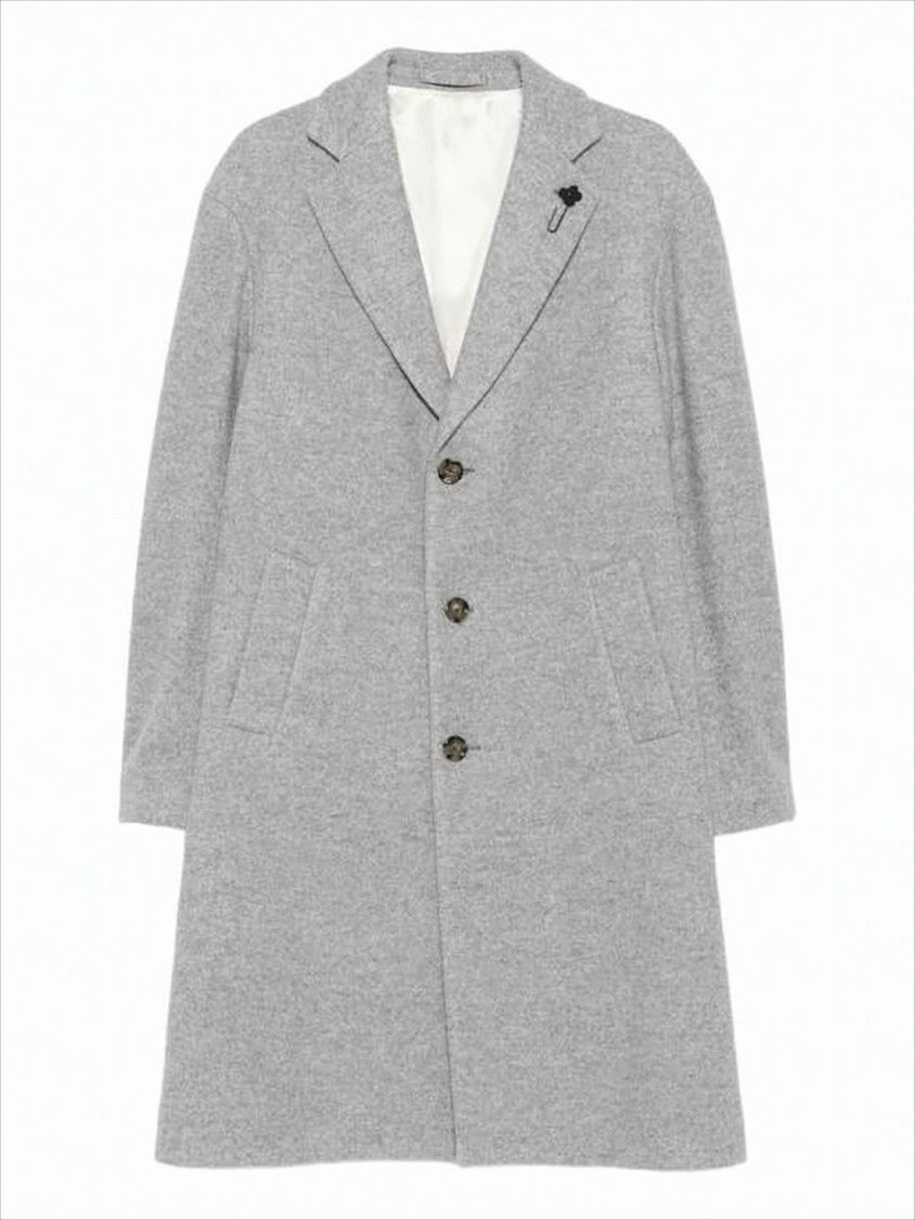 Mid-Length Tailored Coat With Notch Lapel And Heathered Texture