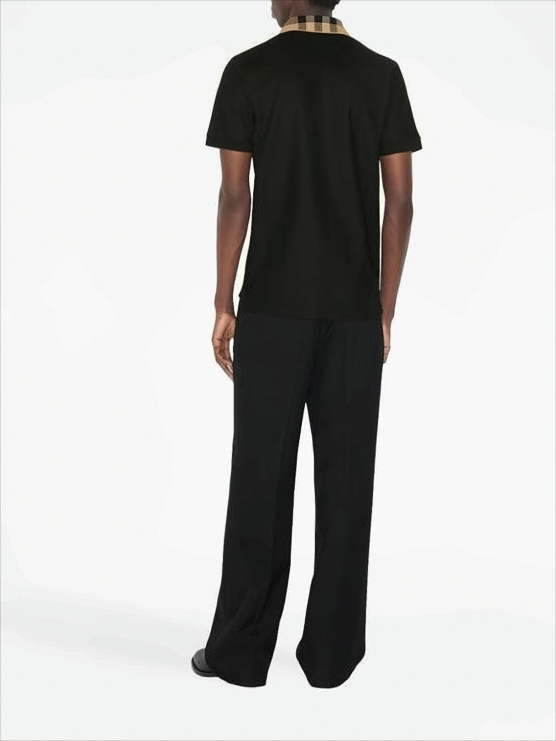Short-Sleeved Black Polo Shirt with Checkered Collar