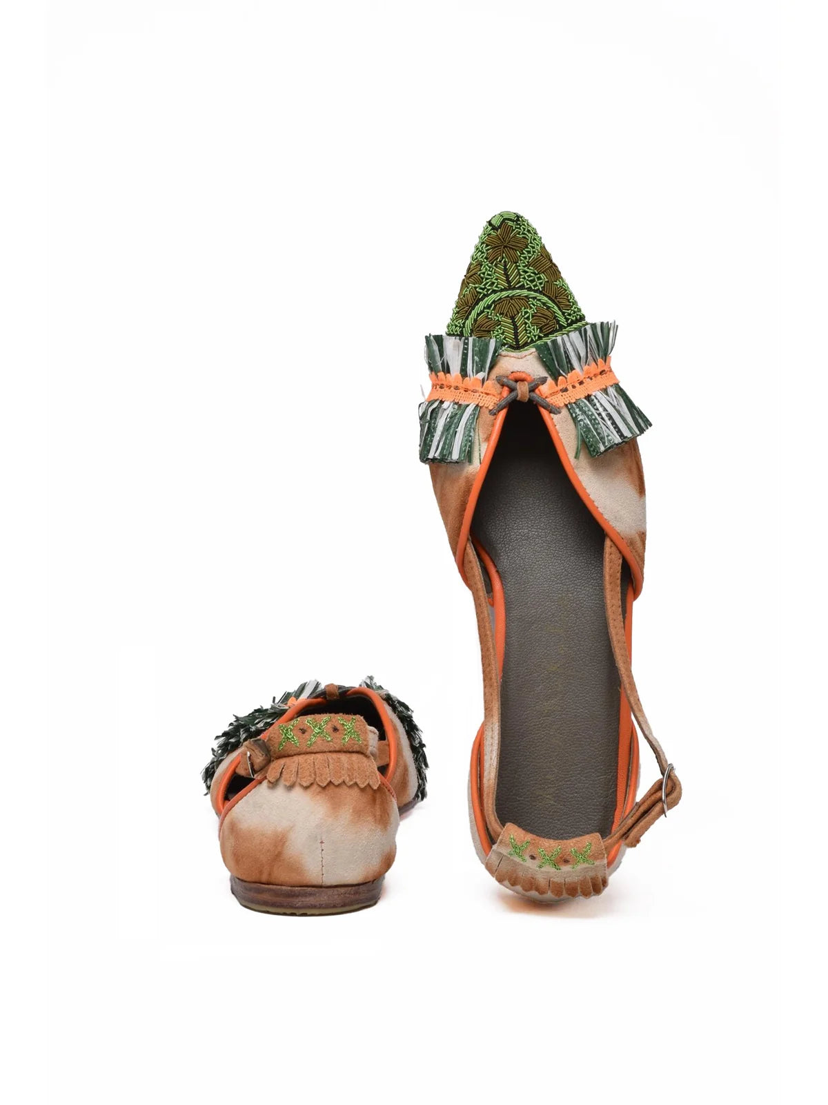 Green Orange Leather Sling-back Ballerina