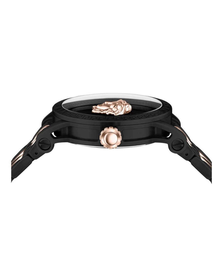 Versace V-Code Bracelet Watch With Black Guilloche Dial