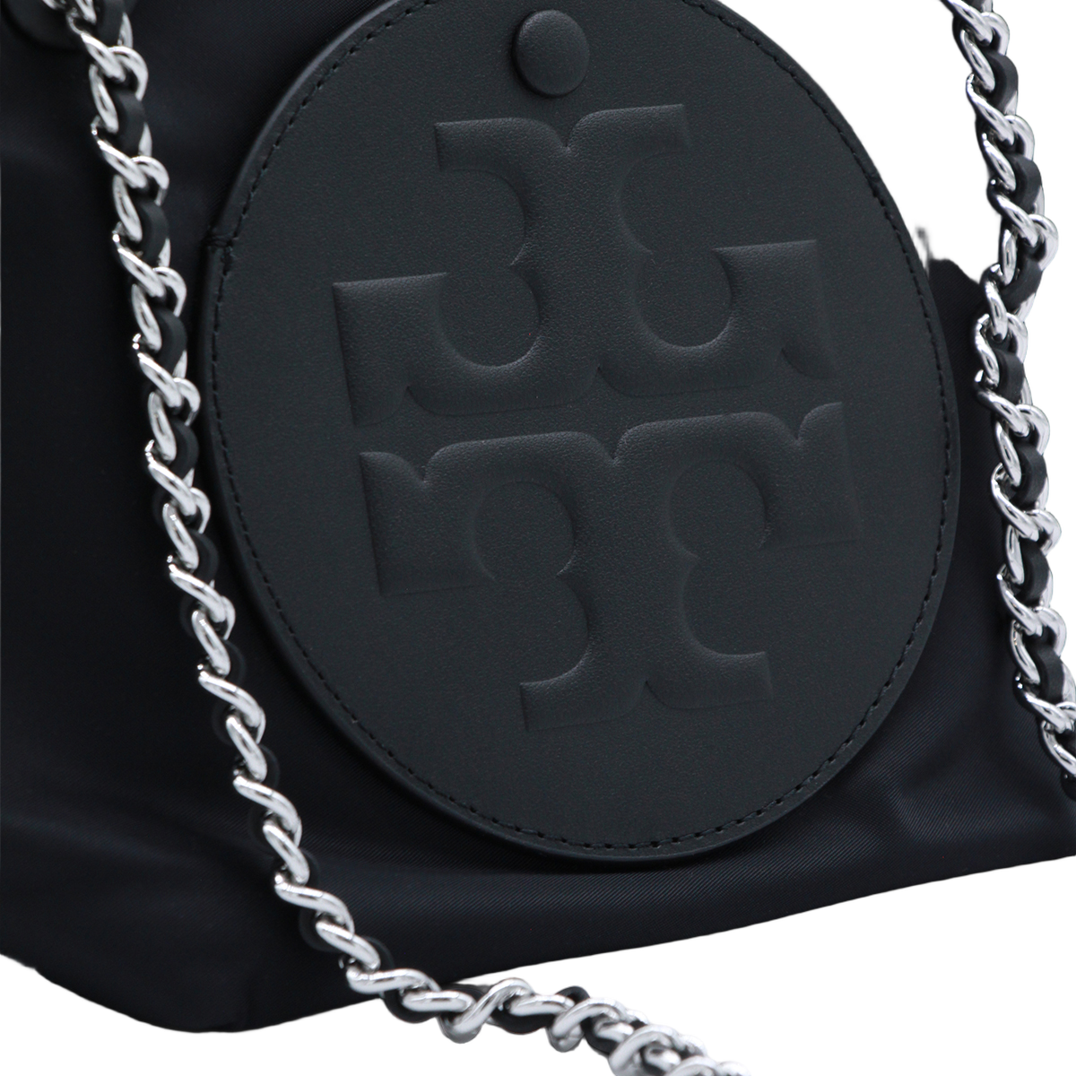 Sleek Black Handbag with Embossed Logo