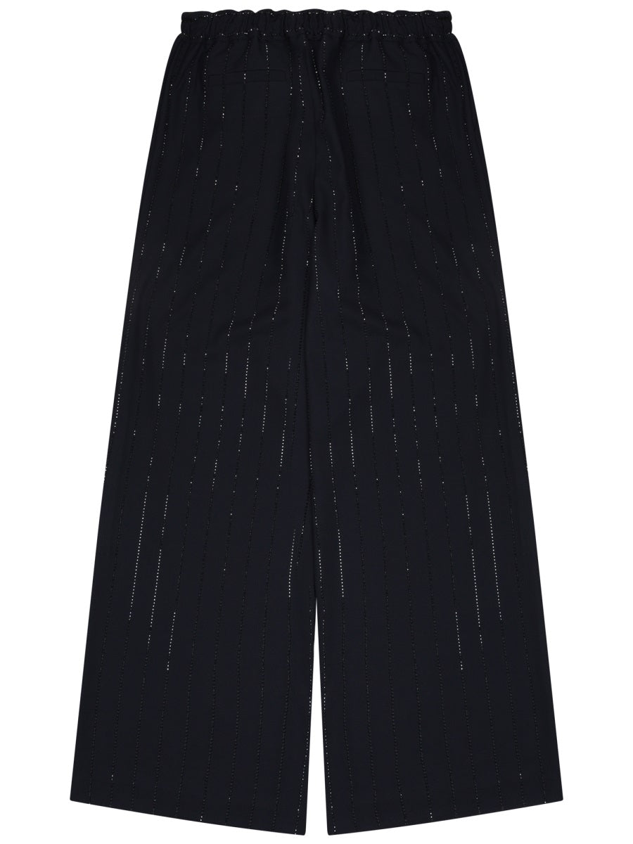 Wide-Leg Pants With Vertical Rhinestone Embellishments