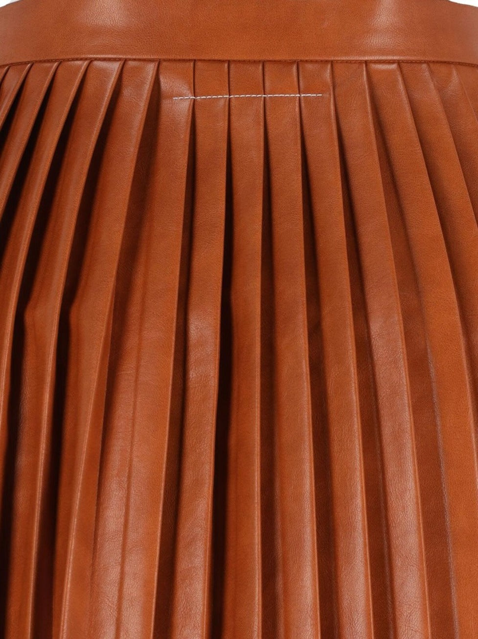Pleated Midi Skirt – Brown
