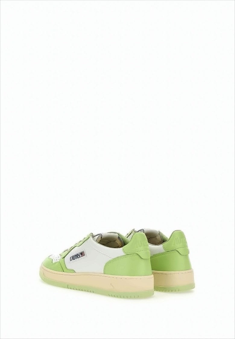 Low-Top Sneakers with Perforated Toe Box and Leather Panels