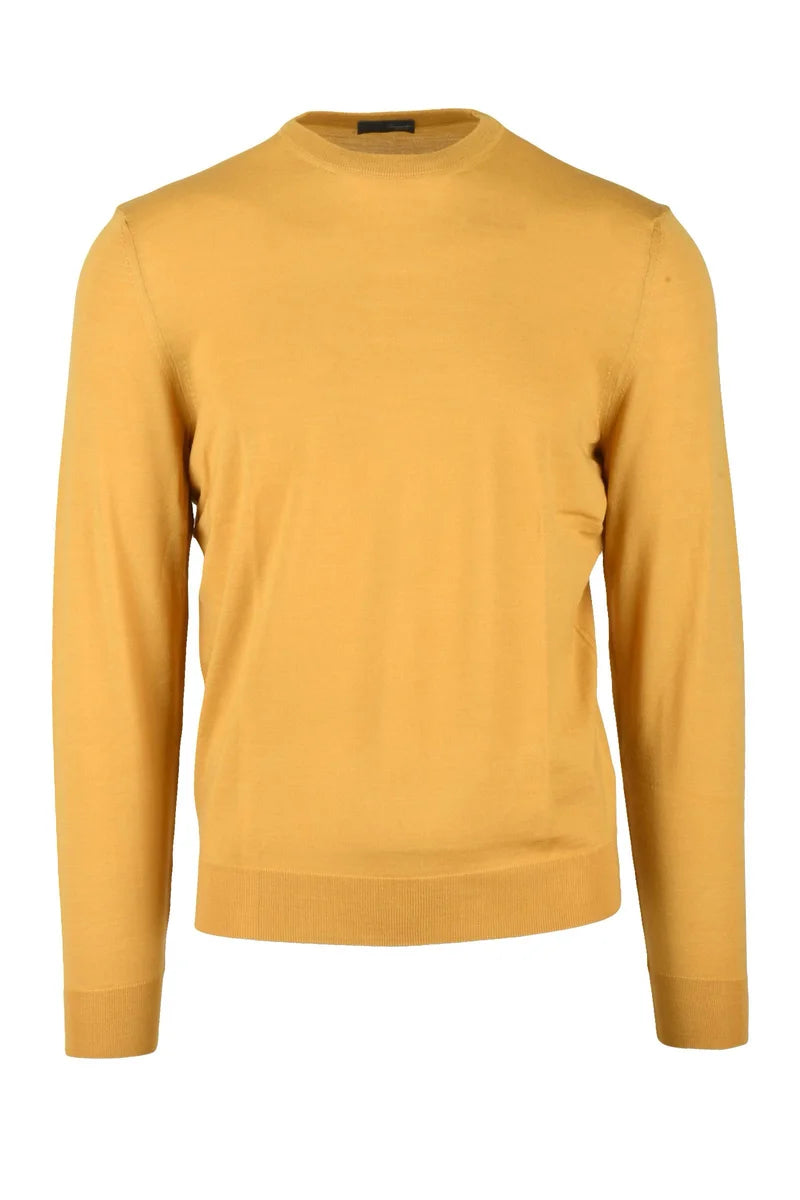 Thin Merino Wool Crew Neck Pullover - Black/Orange
