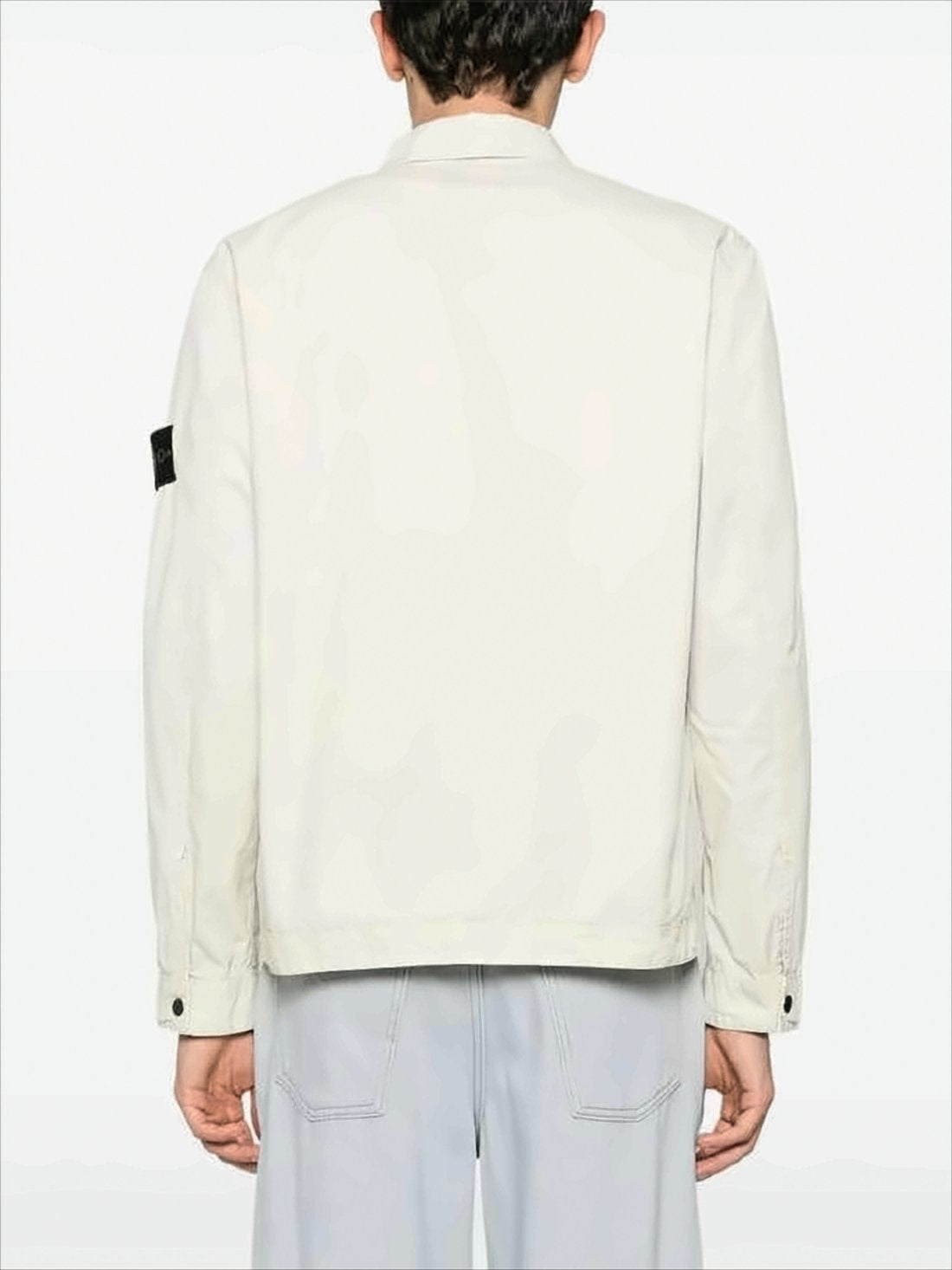 White Long-Sleeve Shirt with Zipper Closure
