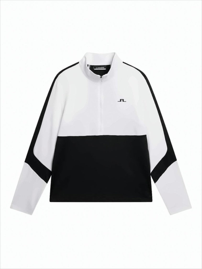 Long-Sleeve Color-Block T-Shirt with High Collar