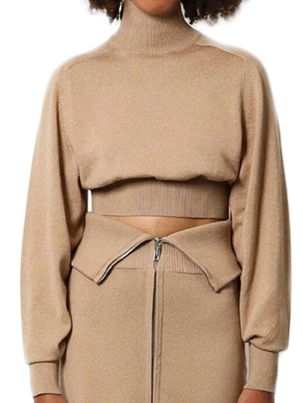 Cropped Turtleneck Sweater with High Neckline