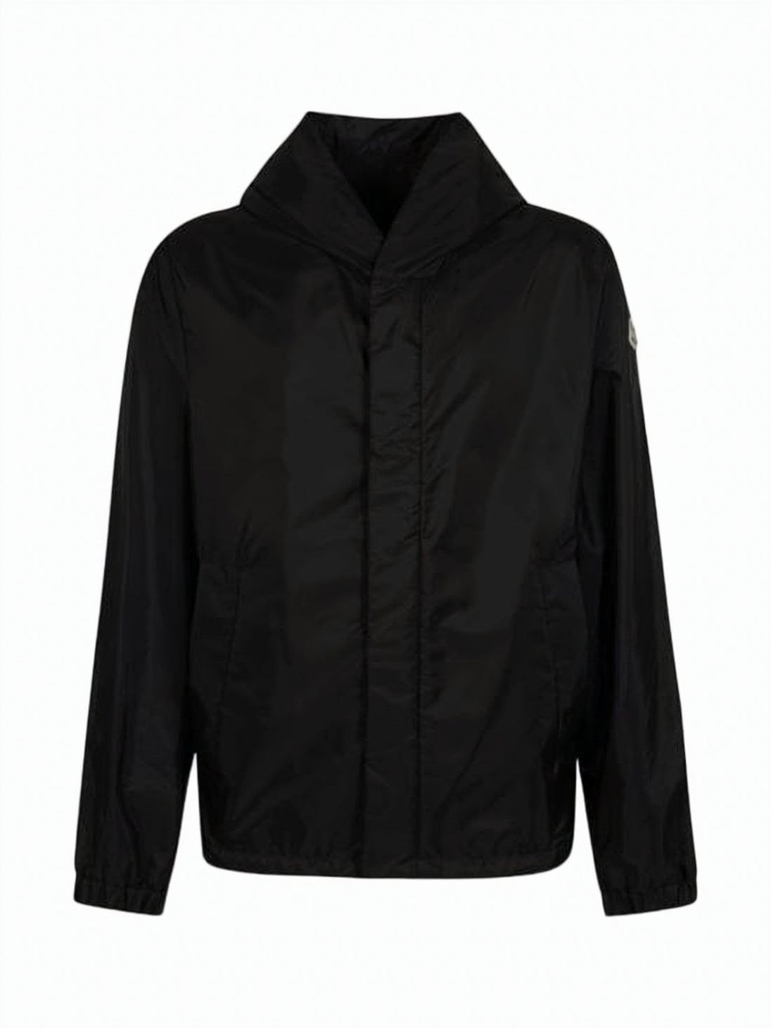 Black Polyamide Minimalist Jacket with High Collar