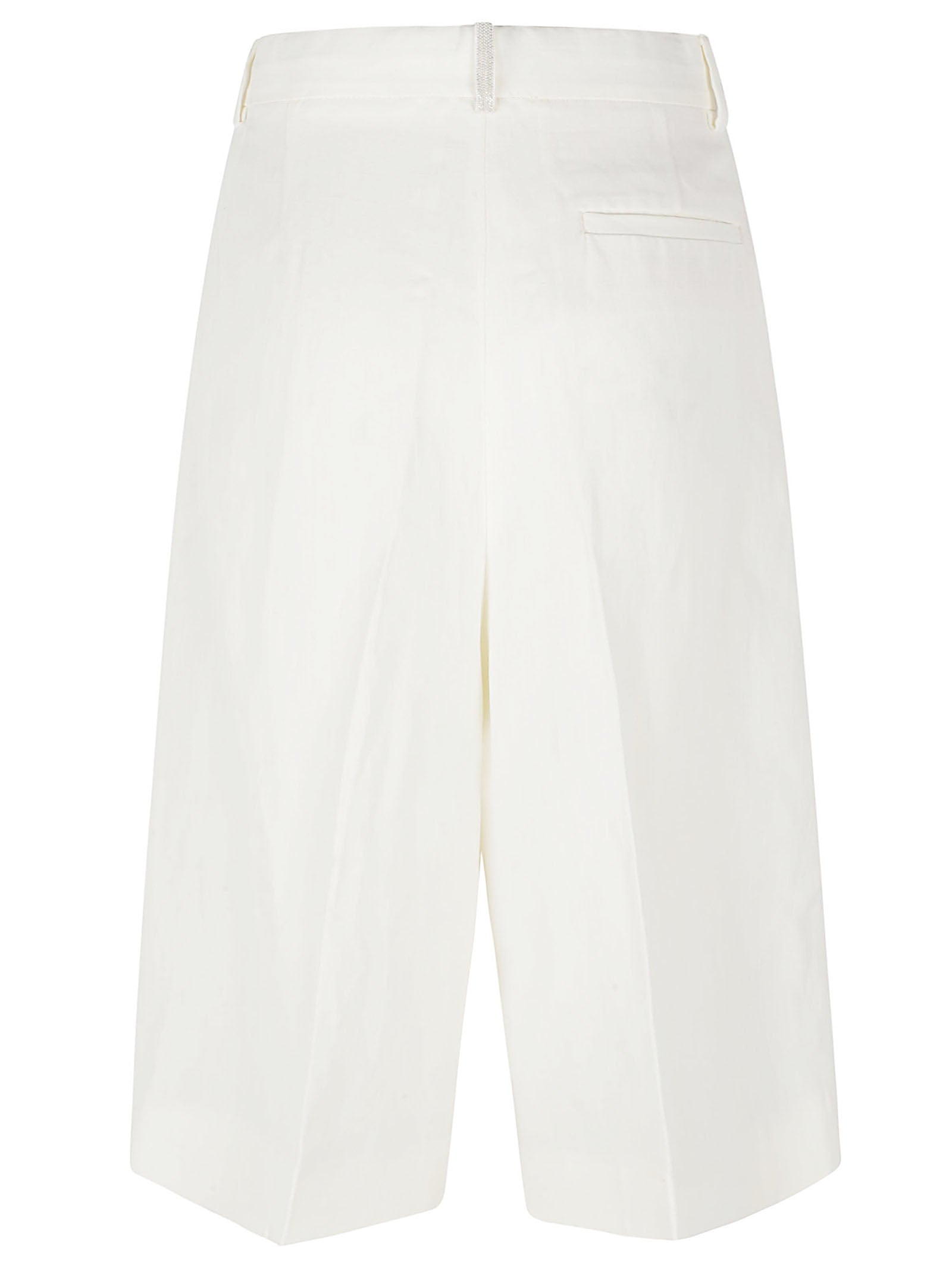 Pleated White Shorts With Concealed Closure