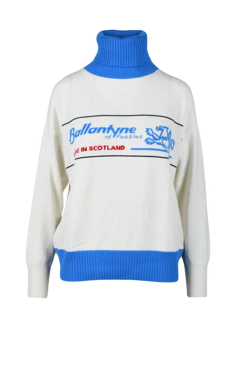 Cashmere Sweater - White/Sky Blue