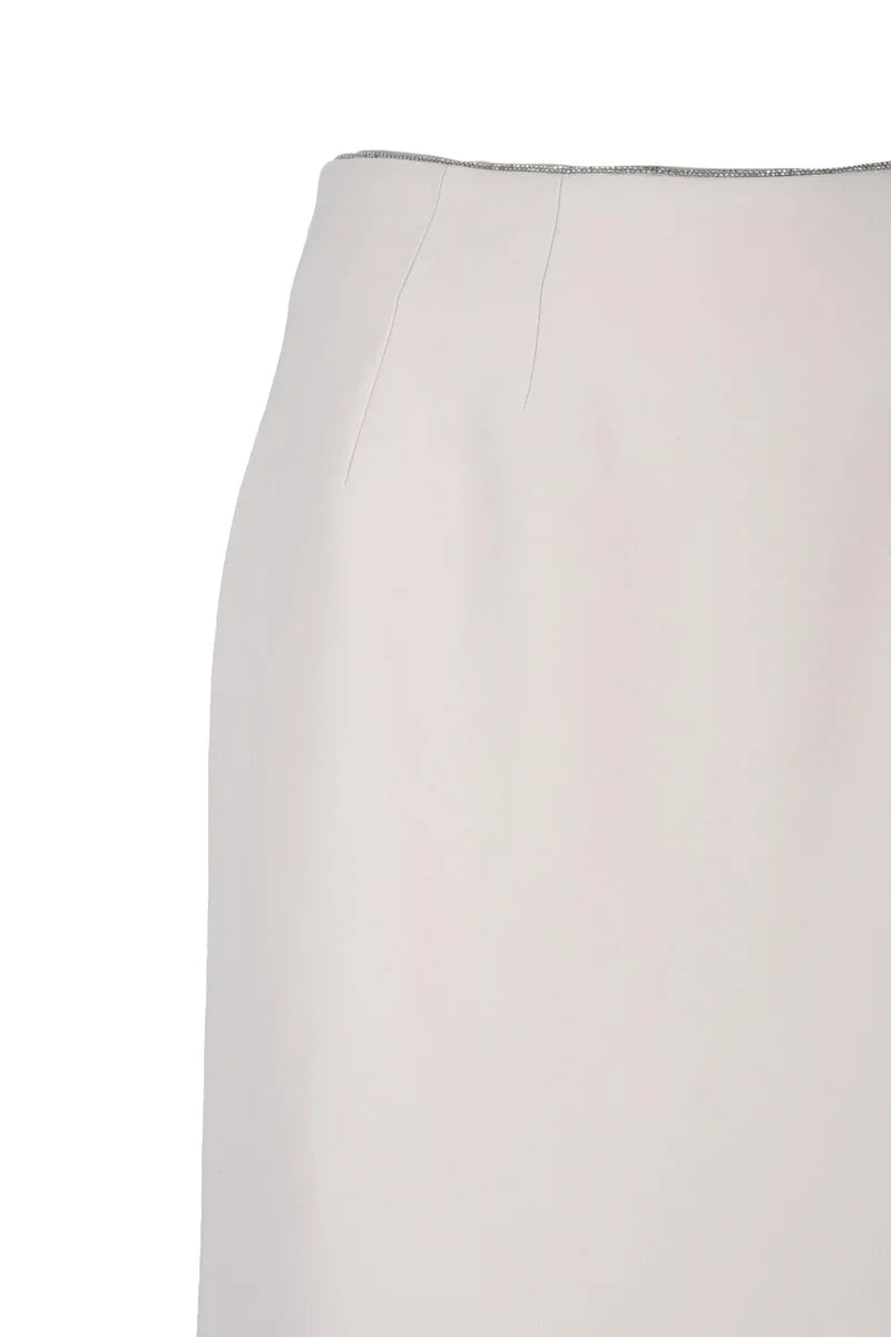 Stretch Viscose Midi Skirt - Beige