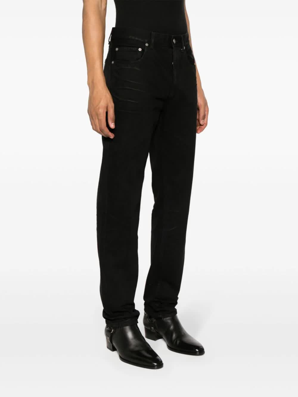 Black Straight-Leg Structured Denim Jeans