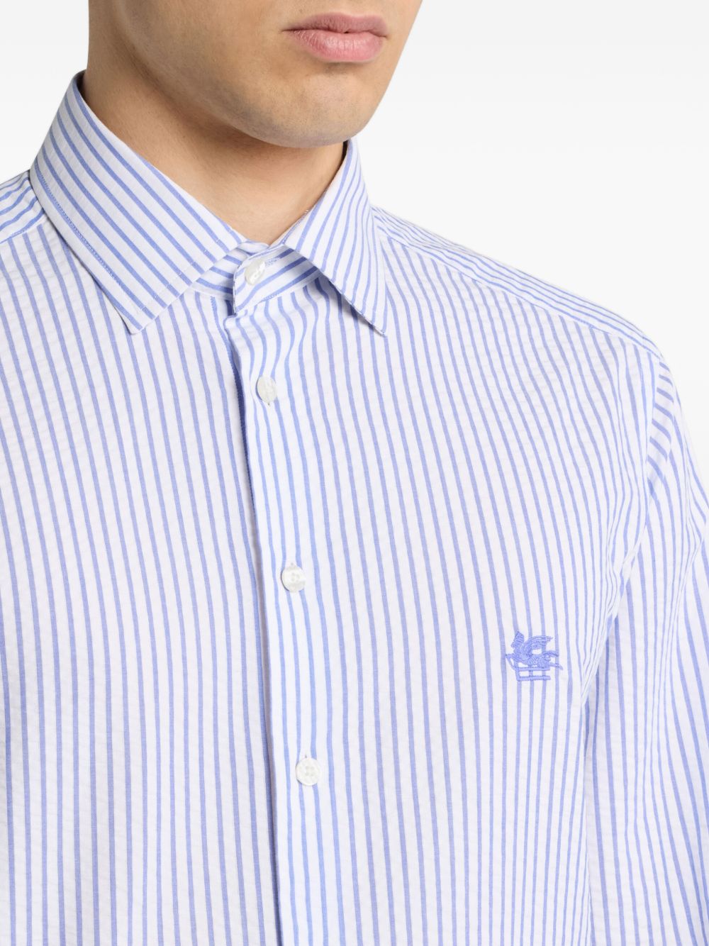 Vertical Blue and White Striped Cotton Shirt