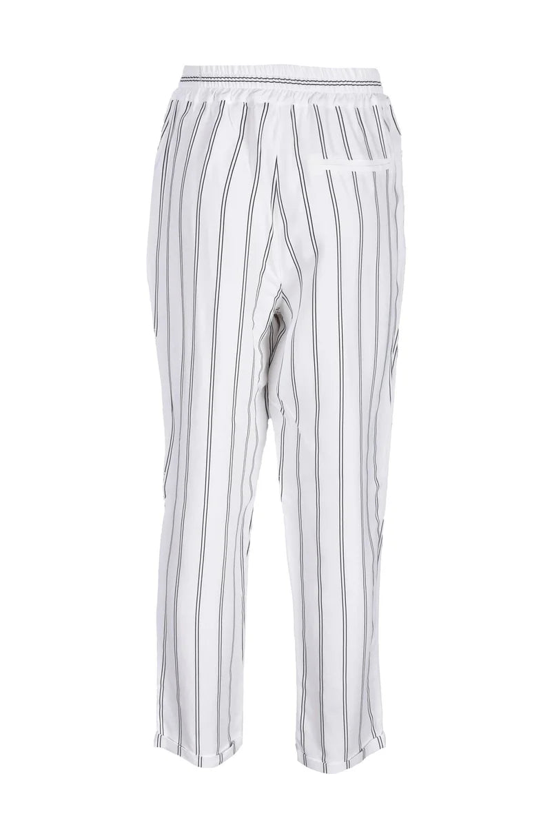 Satin-Finish Trousers with Vertical Stripes