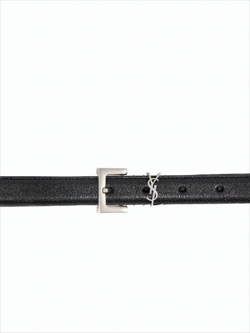 Narrow Lambskin Belt with Minimalist Silver Buckle