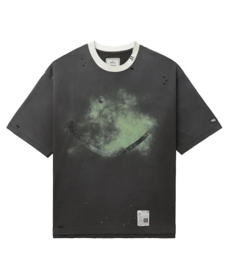 Distressed Black Cotton T-Shirt with Unique Graphic Design