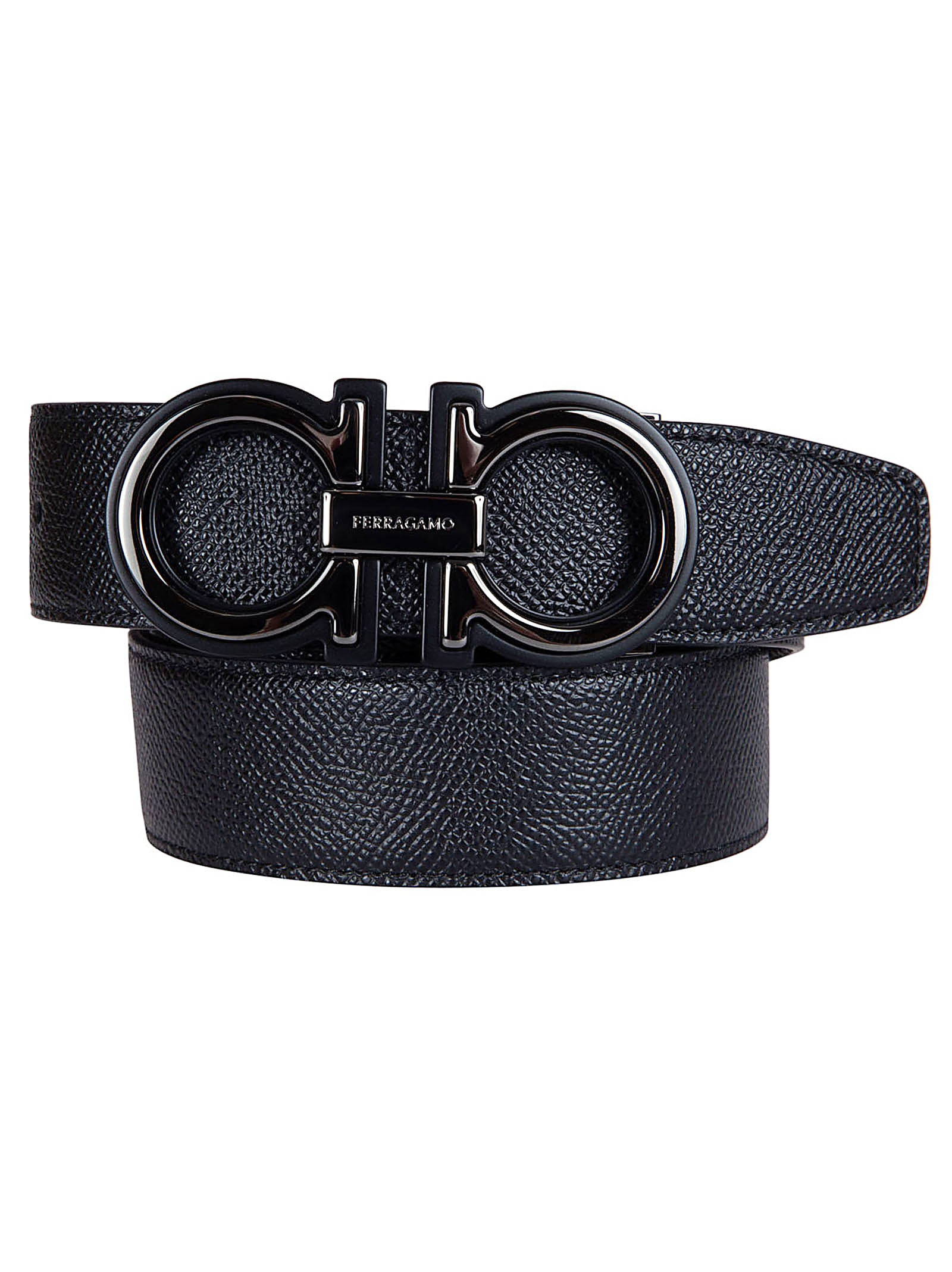 Textured Leather Belt with Double-Ring Buckle and Engraved Detailing