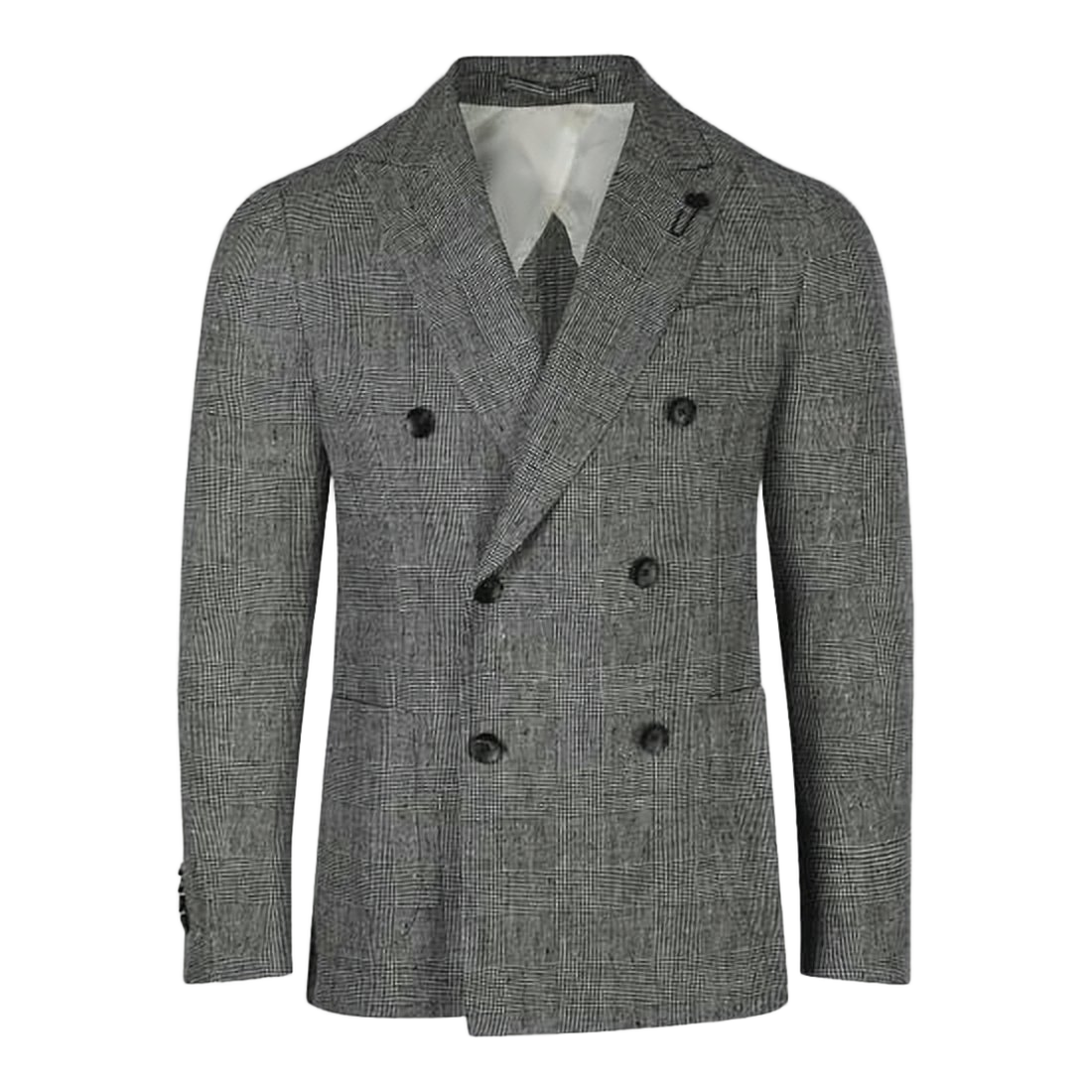 Double-Breasted Grey Checkered Suit Jacket