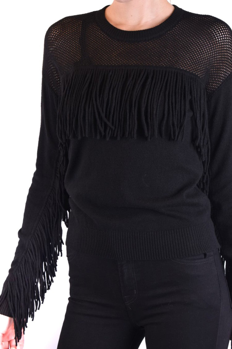 Fringe-Detail Sweater With Mesh Knit Panels