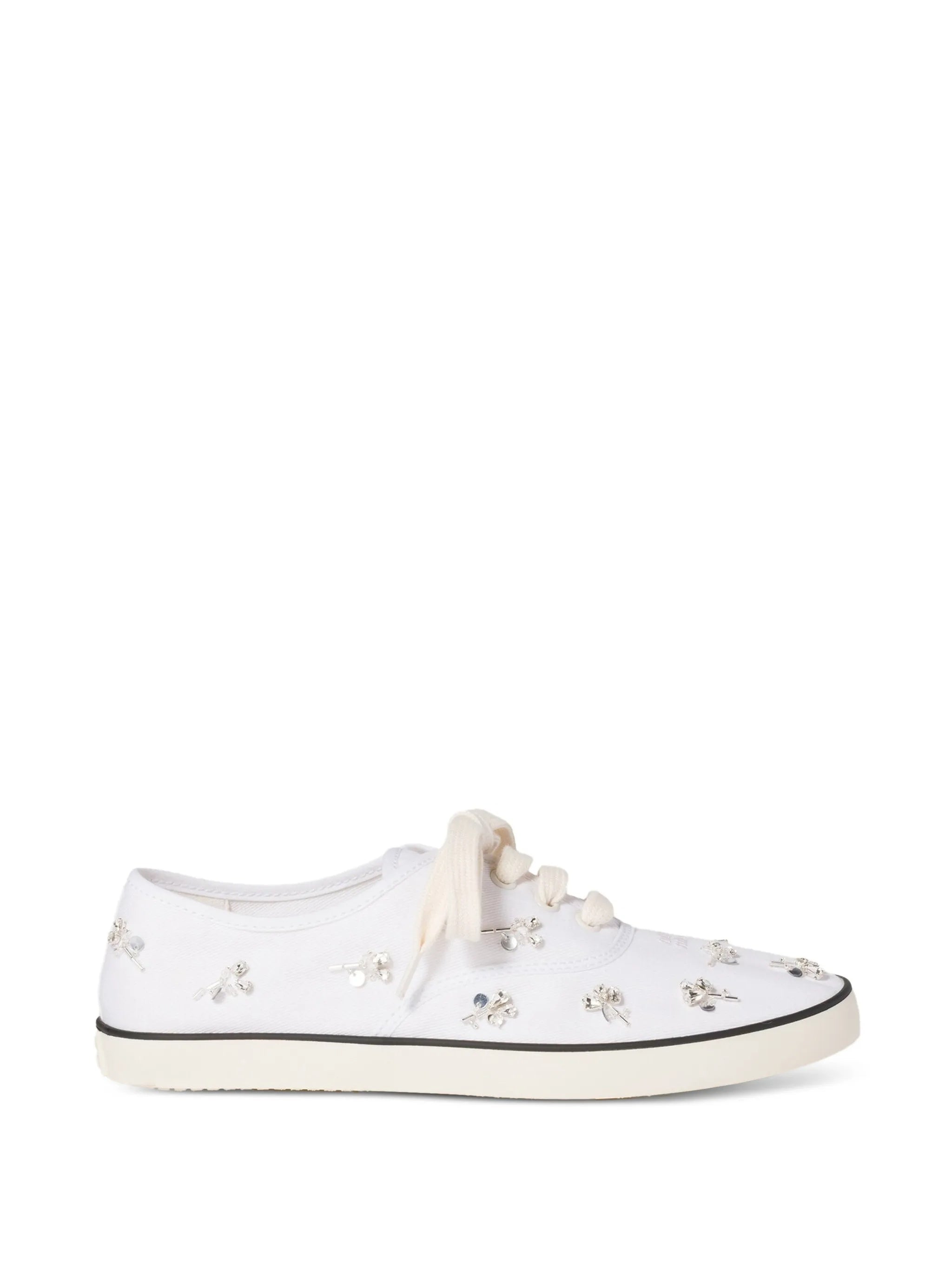 White Low-Profile Crystal-Embellished Canvas Sneakers