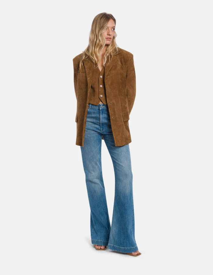 Structured Boxy Jacket with Notched Lapel in Rich Brown