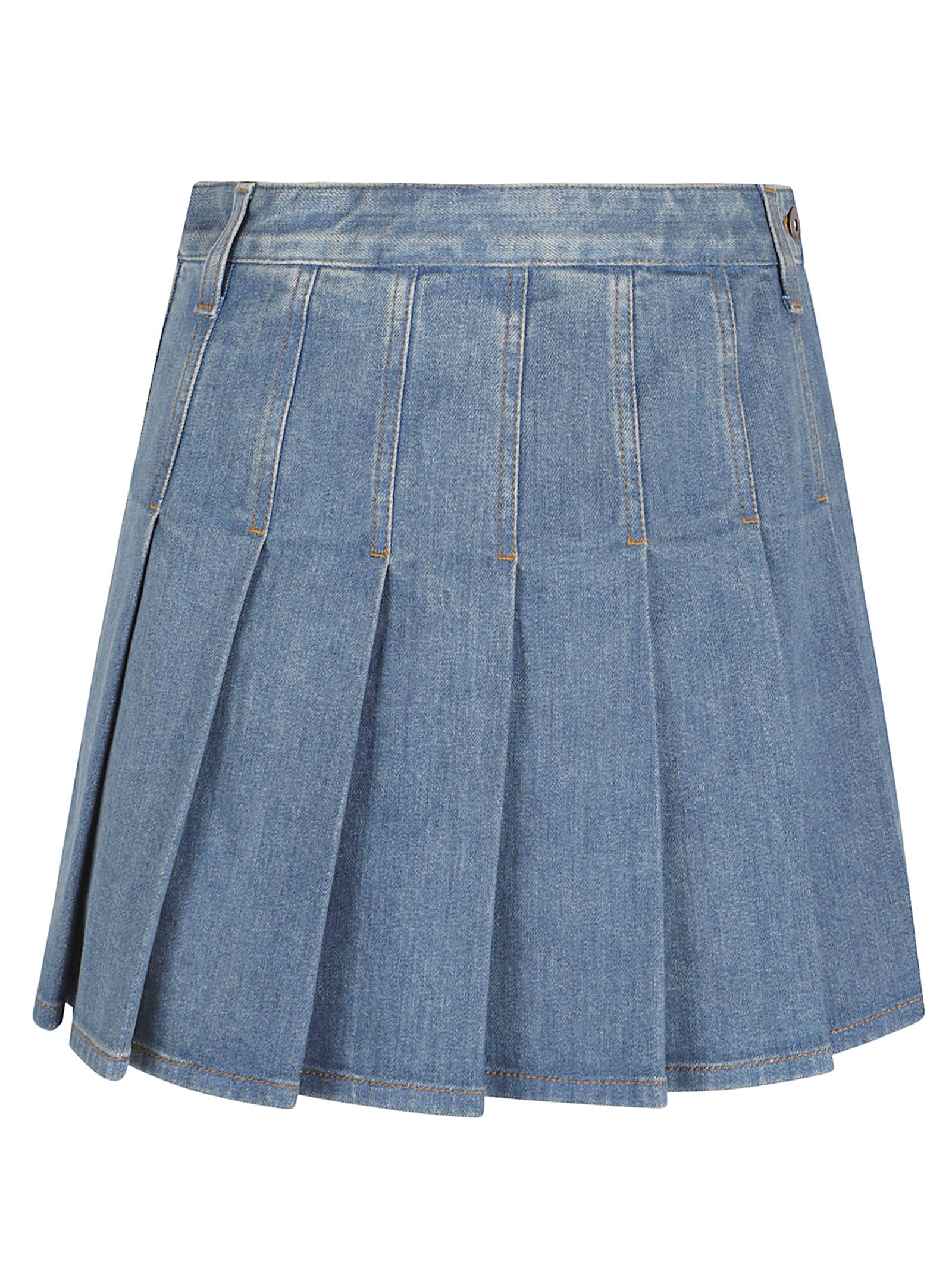 Pleated Denim Skirt with Structured Waistband