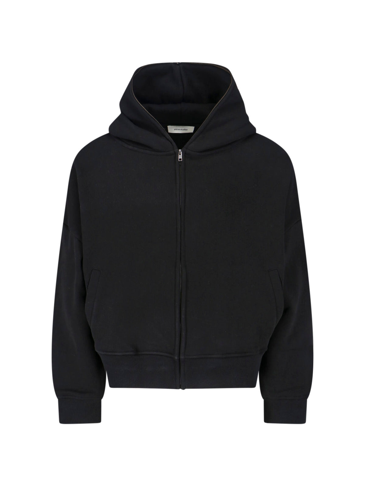 Black Cropped Structured Cotton Hoodie