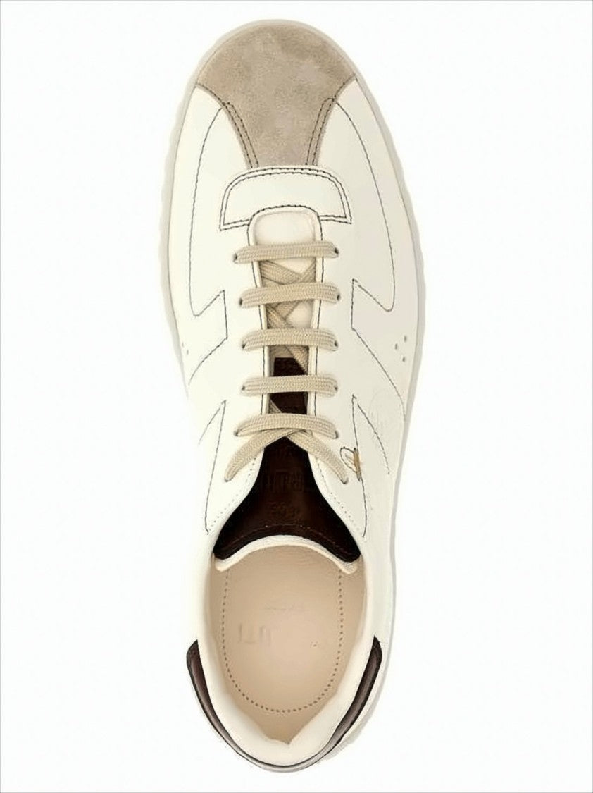 Sleek Low-Top Sneakers With Embossed Leather Detail And Suede Accents