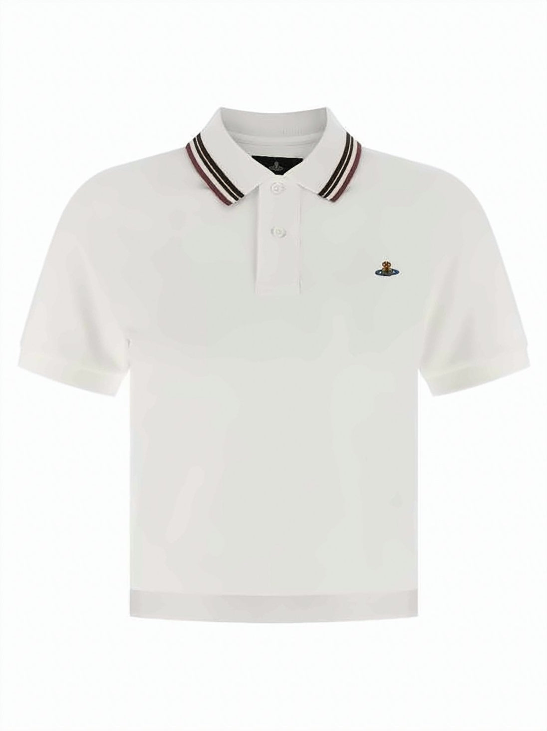 Cropped Polo Shirt with Classic Collar and Contrasting Stripes