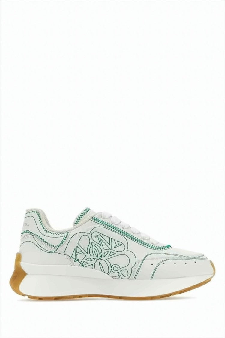 White Sneakers with Abstract Green Stitching