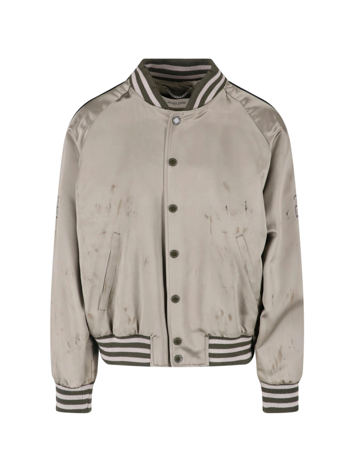 Green Button Closure Acetate Bomber Jacket