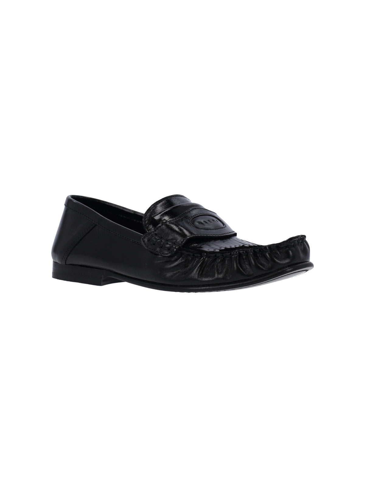 Black Polished Leather Moccasin Flats