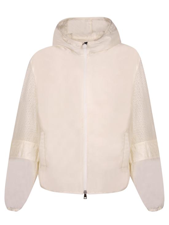 Cropped White Jacket With Perforated Detailing And Hood