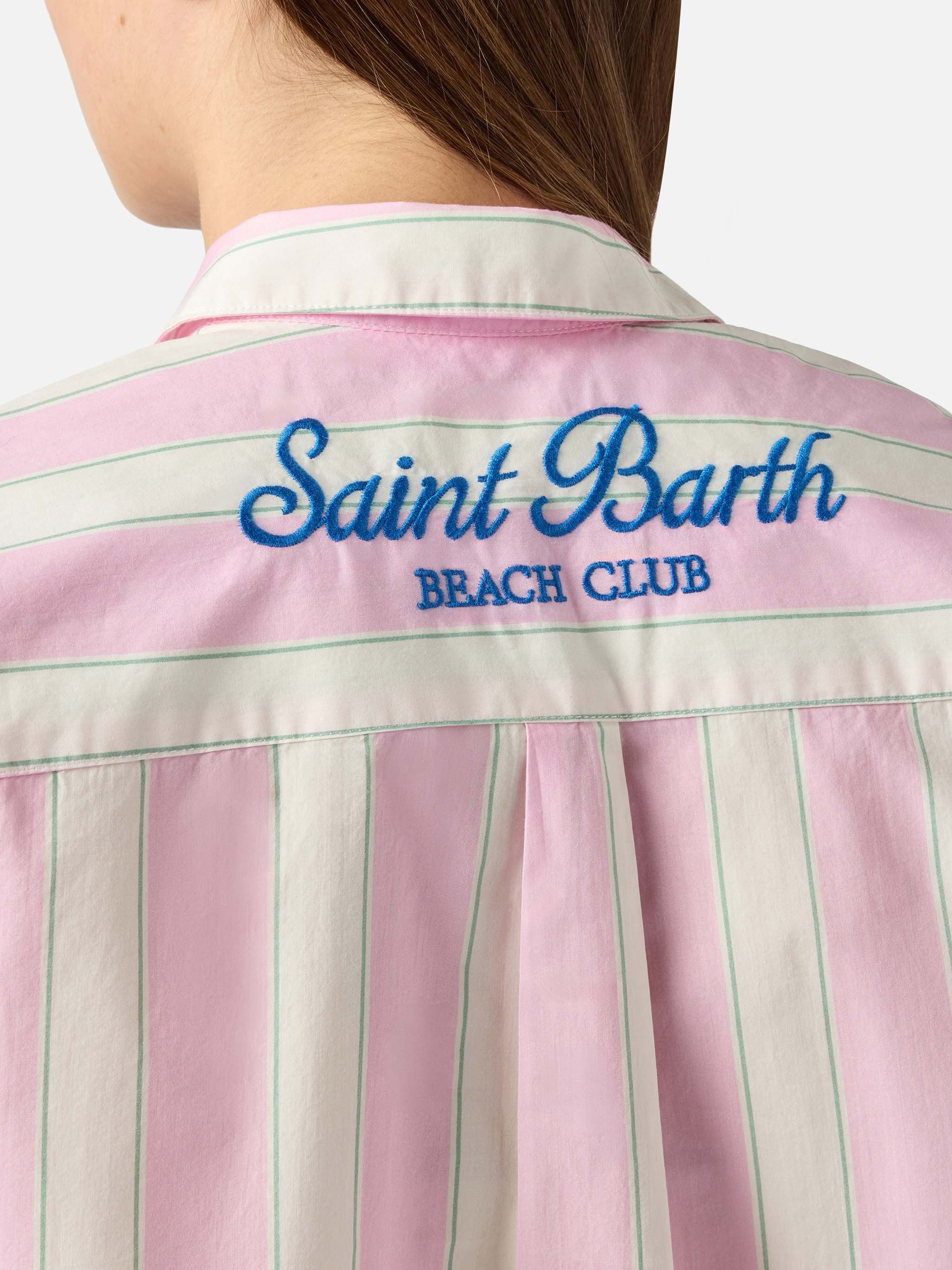 Vertical Striped Long-Sleeved Shirt with Embroidered Detail