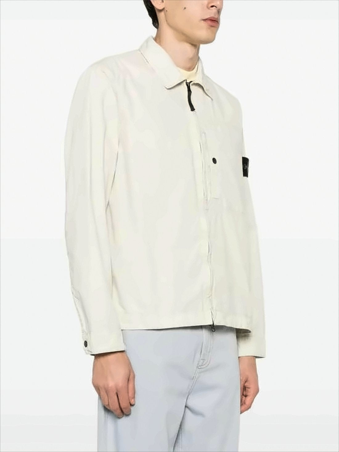 White Long-Sleeve Shirt with Zipper Closure