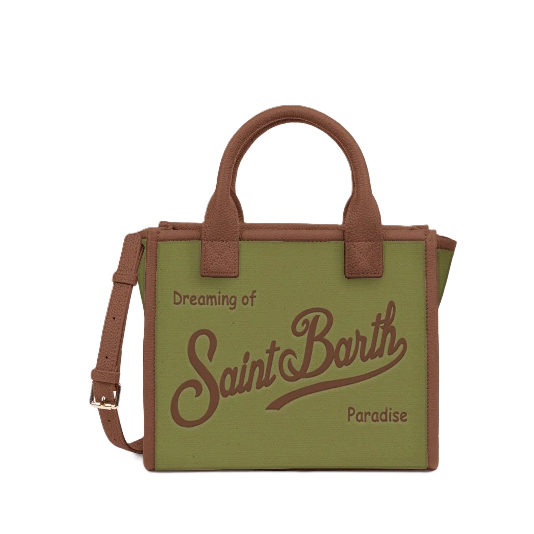 Rectangular Green Canvas Handbag with Leather Trim