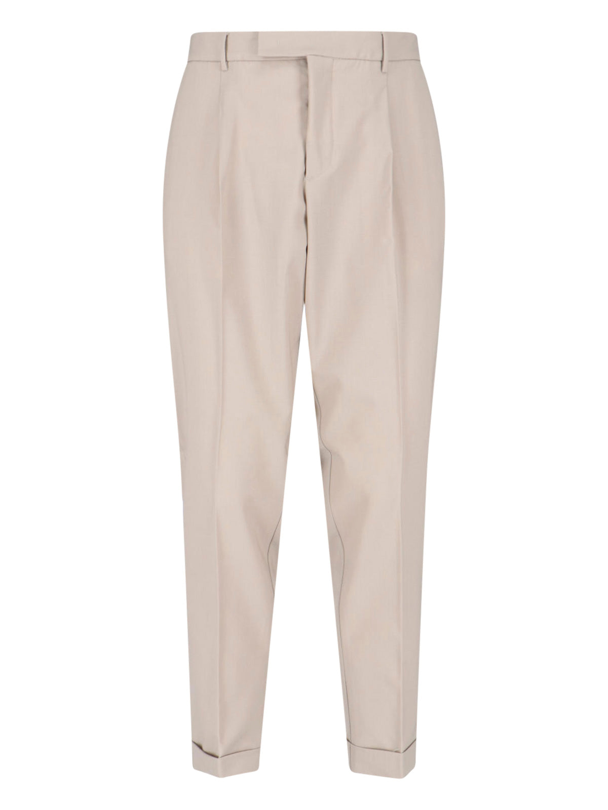 Beige Tailored Straight-Leg Virgin Wool Trousers