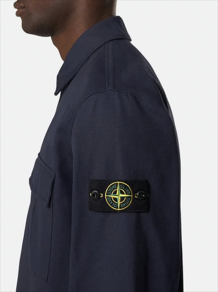 Navy Cotton Jacket with Front Zipper Closure