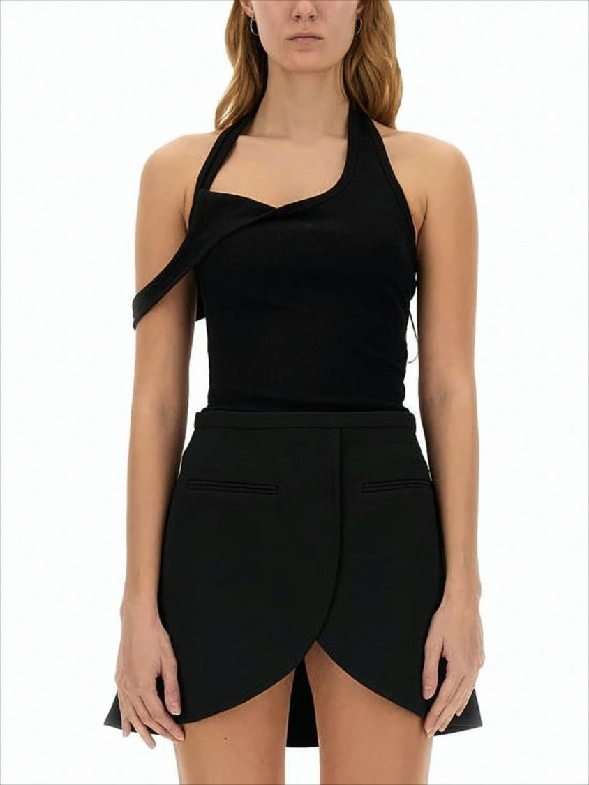 Asymmetrical Black Sleeveless Top With Edgy One-Shoulder Design