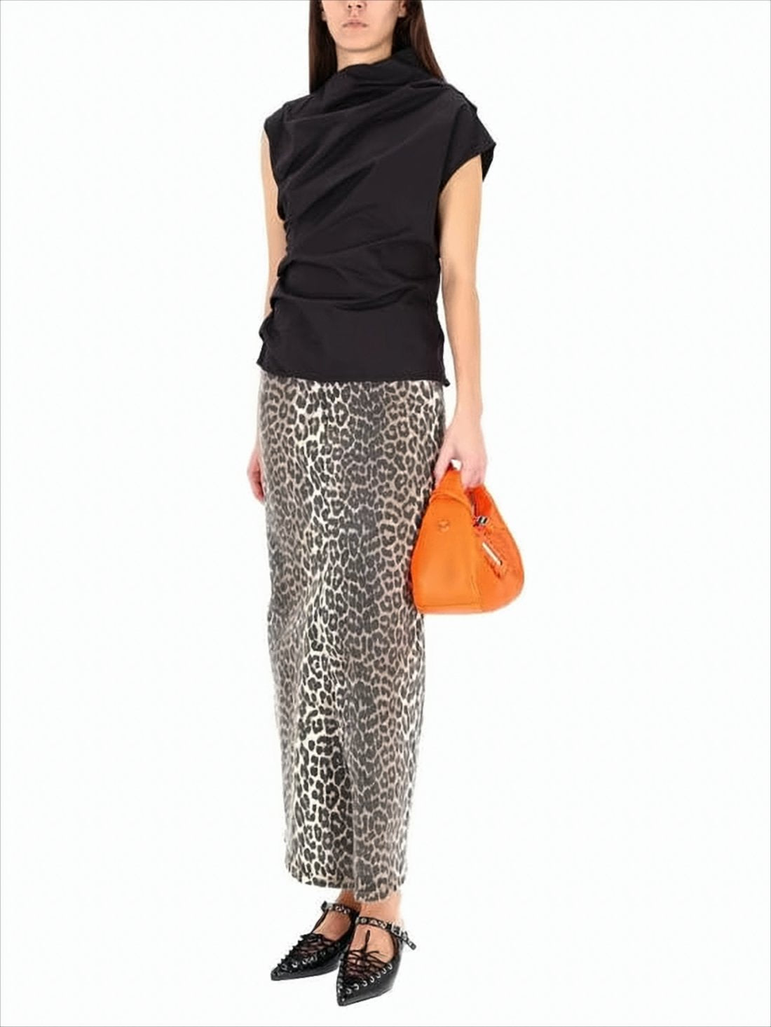 Draped Neckline Black Sleeveless Top