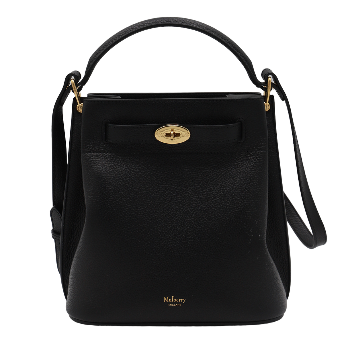 Structured Pebbled Black Handbag with Gold Accents