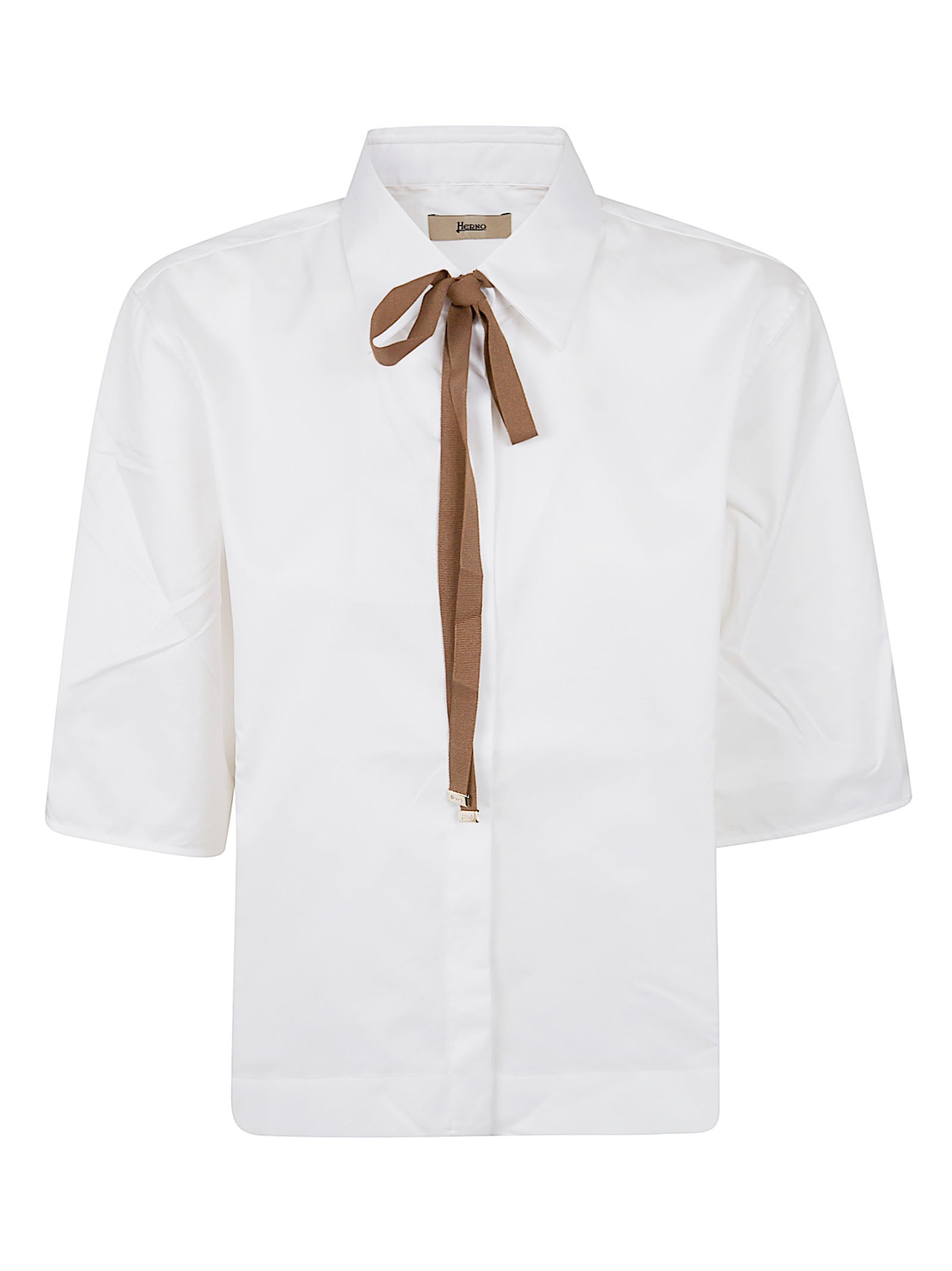 White Cotton Waistcoat with Brown Ribbon Detail